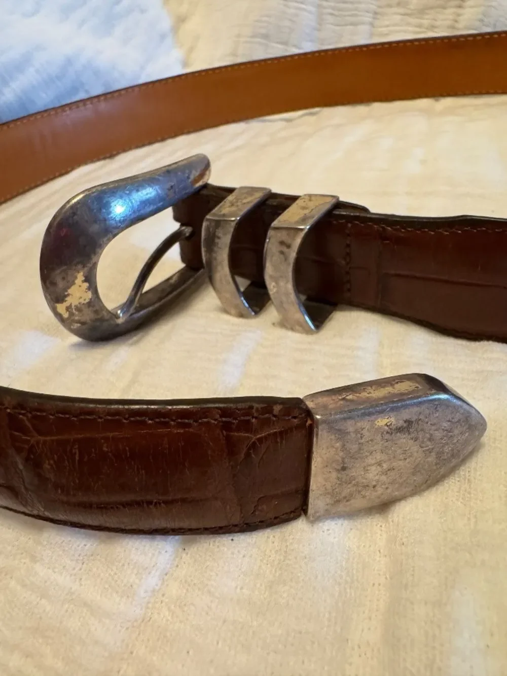 Onyx by Brighton Brown Croc-embossed Leather Belt Size 36